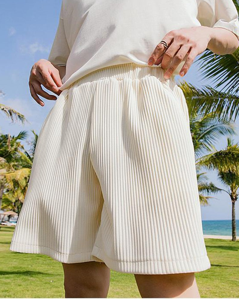 SOLID RIBBED LOOSE SHORTS - House of Prag