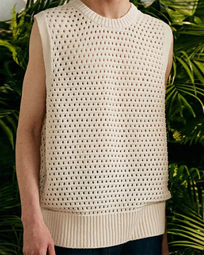 HONEYCOMB SLEEVELESS LOOSE KNIT VEST - House of Prag