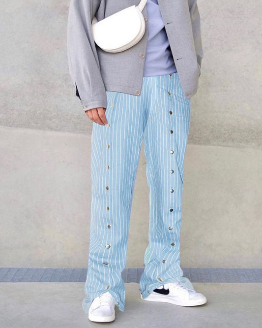 STRIPE STUDDED MOP JEAN PANTS - House of Prag