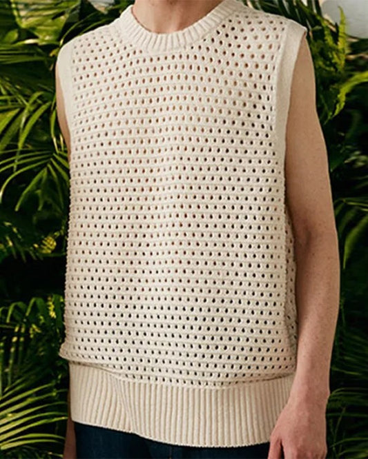 HONEYCOMB SLEEVELESS LOOSE KNIT VEST - House of Prag