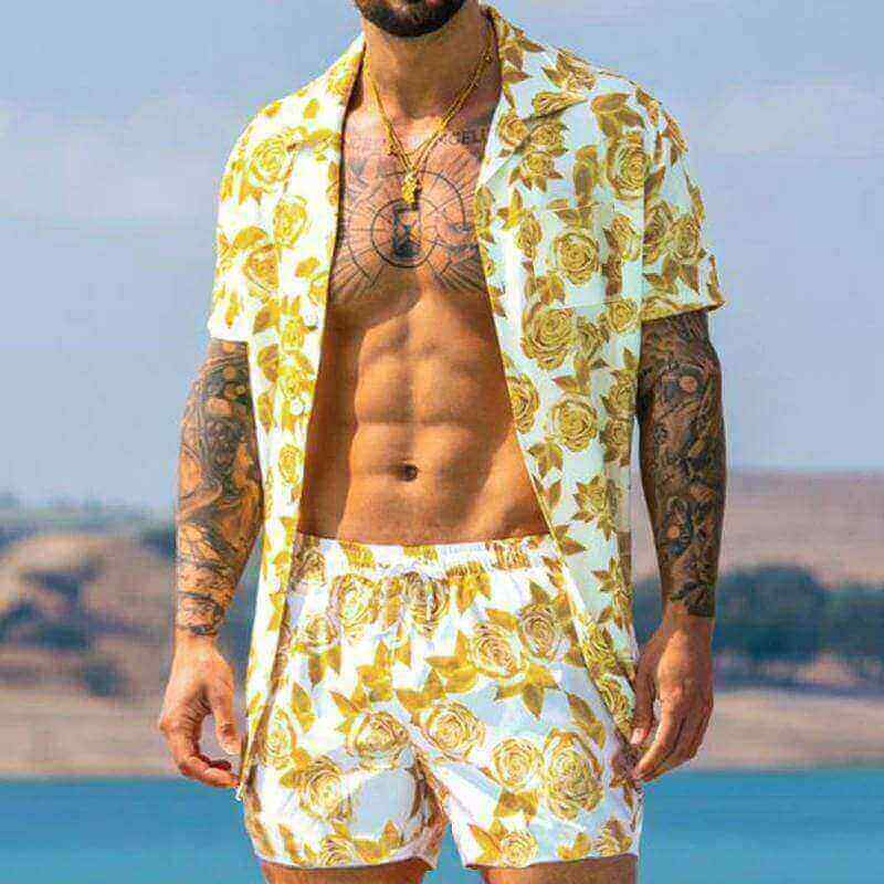 GOLD ROSE PRINT SHORT SET - House of Prag