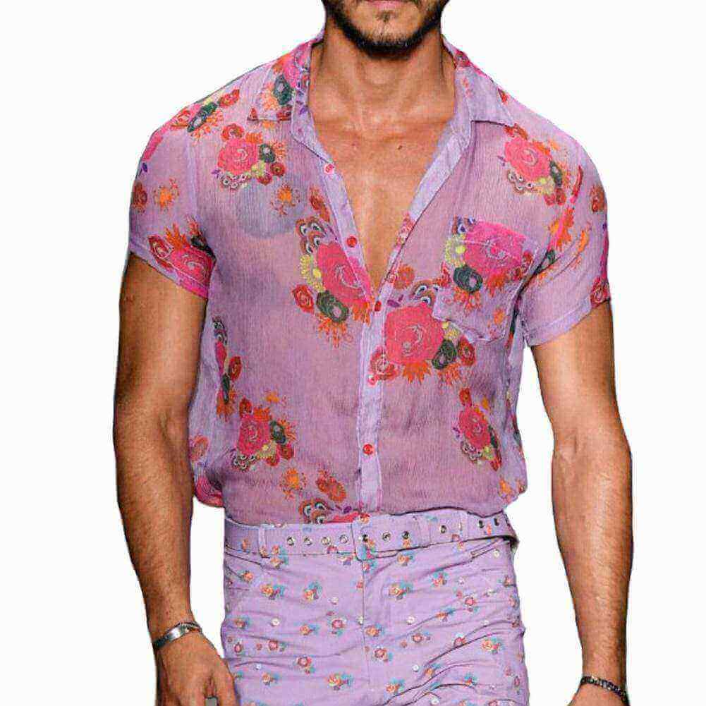 FLORAL PRINT SHEER SHIRT - House of Prag